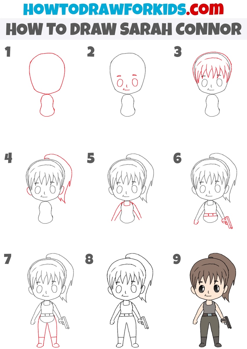 How to draw Sarah Connor step by step