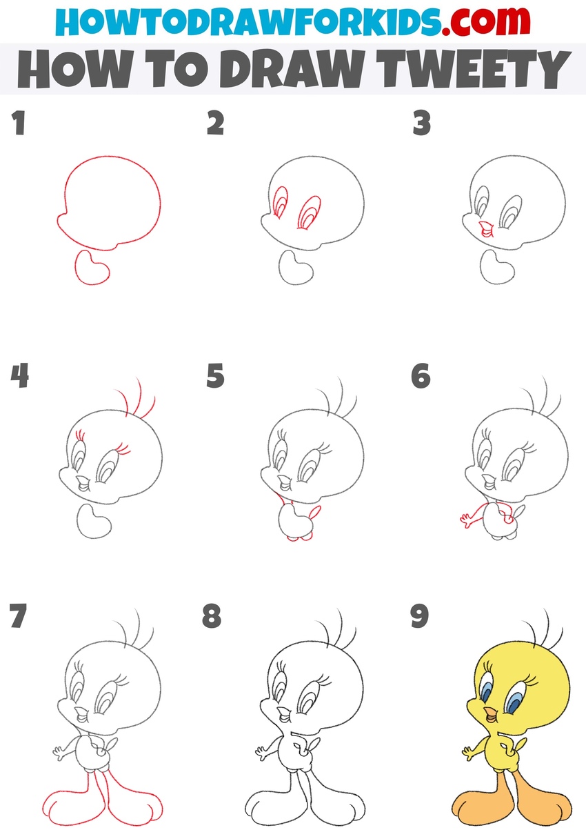 How to draw Tweety step by step