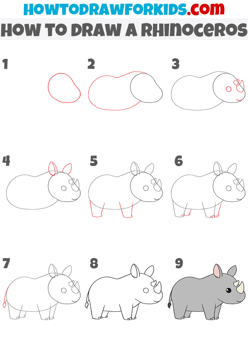 How to draw a rhinoceros step by step