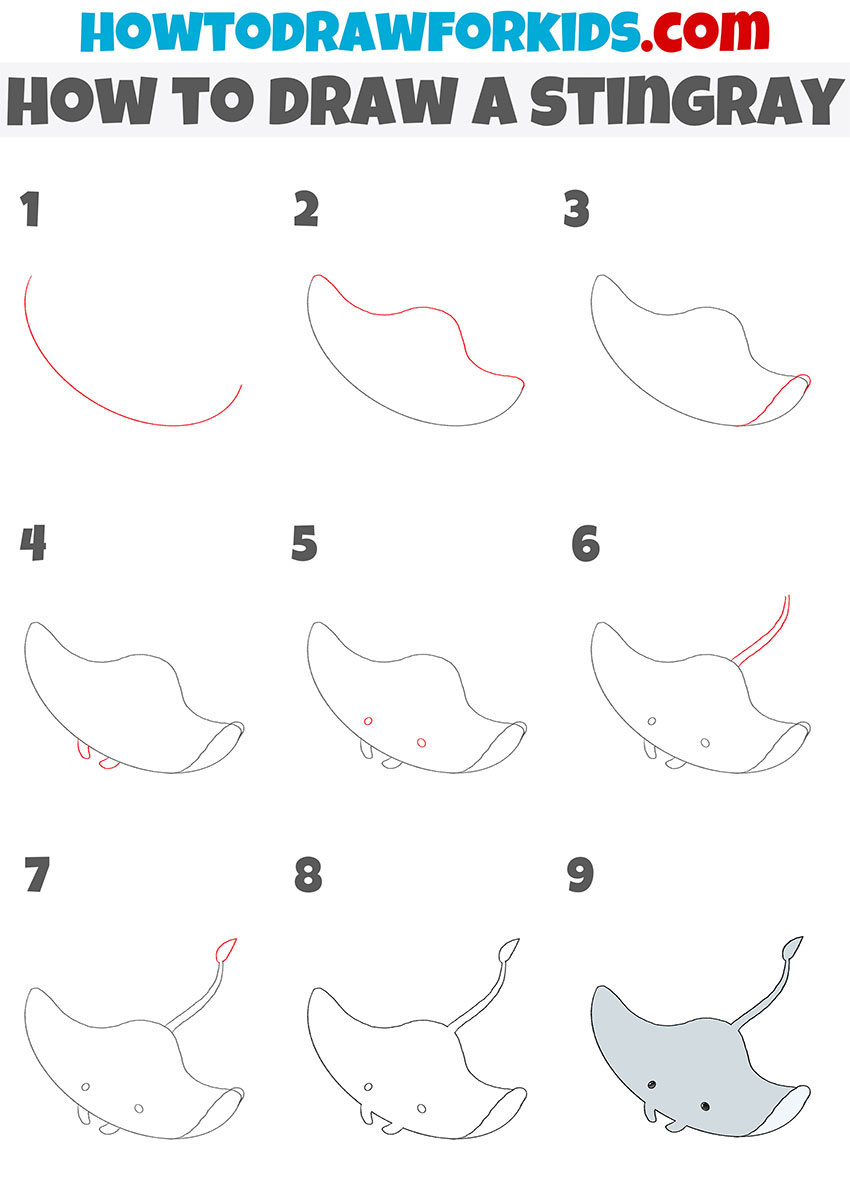 How to draw a stingray step by step