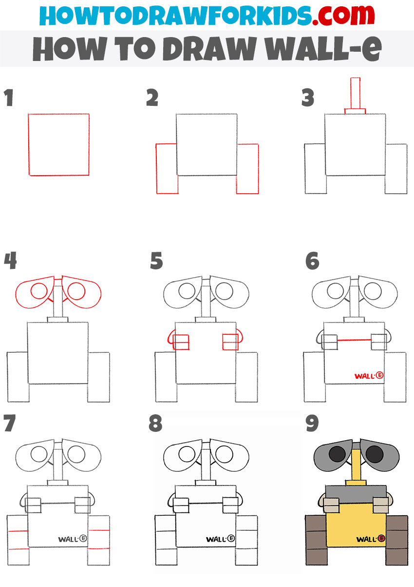 How to draw wall-e step by step