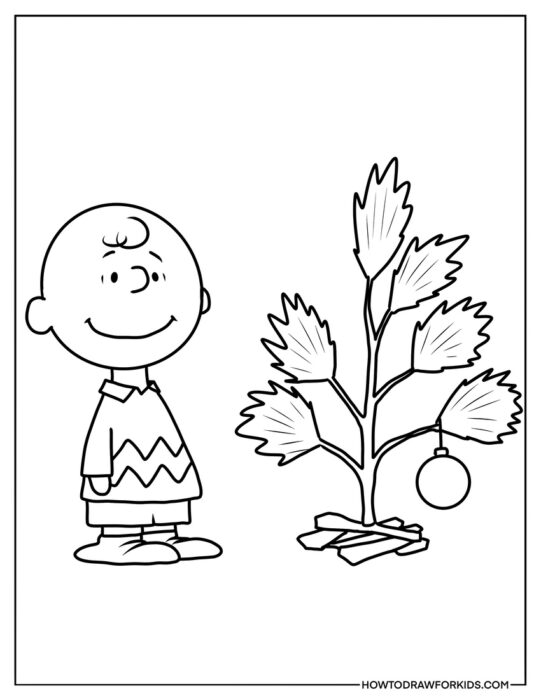 Charlie Brown and Christmas Tree Coloring Sheet