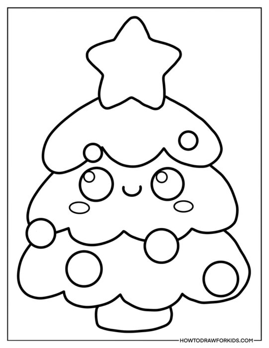 Chibi Christmas Tree Coloring Sheet