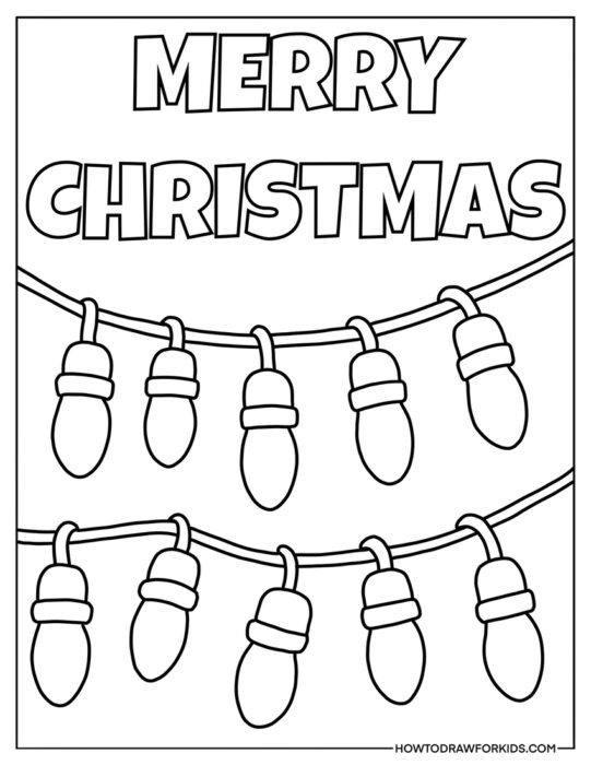 Christmas Lights and Merry Christmas Text Coloring Page