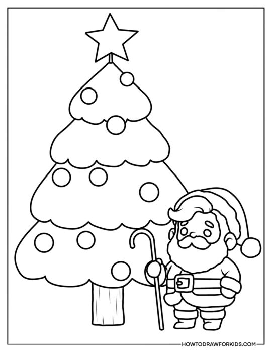 Christmas Tree and Santa Coloring Sheet