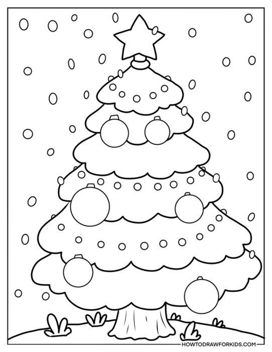 Christmas Tree and Snow Coloring Sheet for Kids