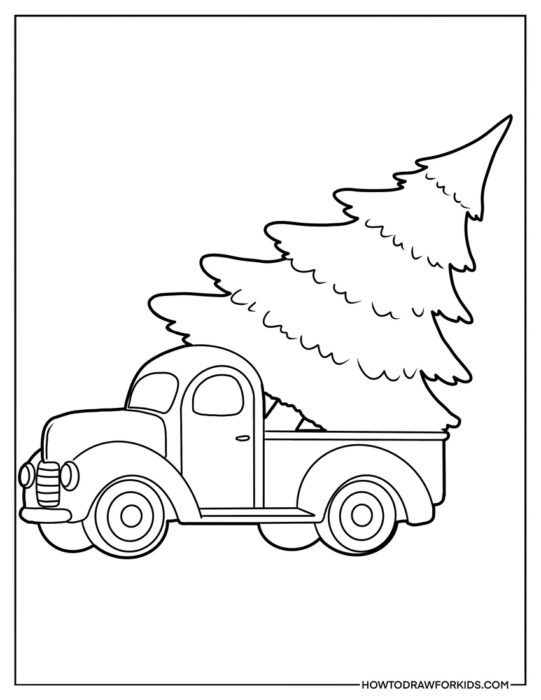 Christmas Tree in Pickup Truck Coloring Page