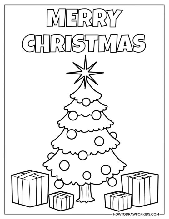 Christmas Tree With Ornaments and Presents to Color