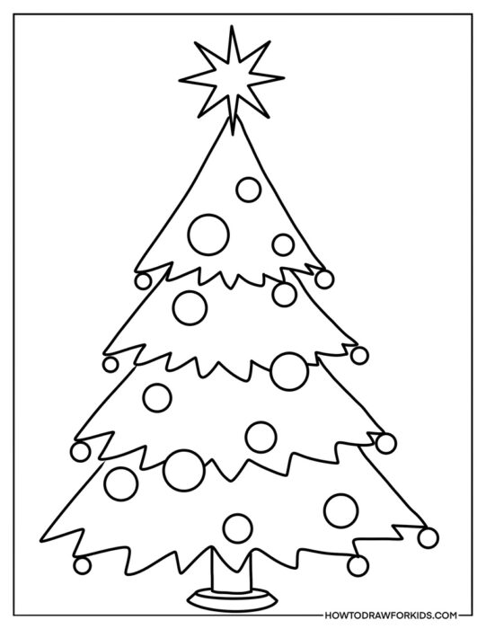 Christmas Tree with Ornaments and Star Coloring Page