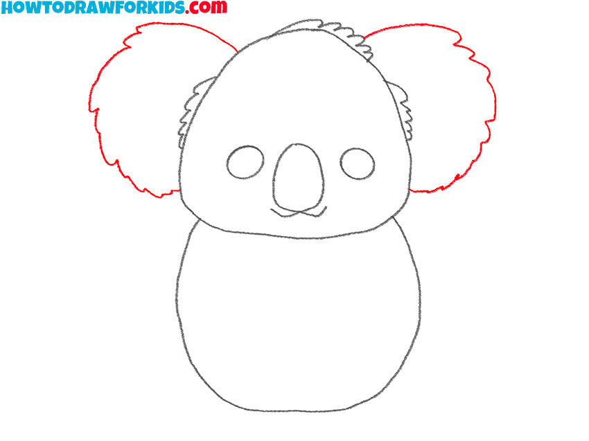 Draw the ears of the koala