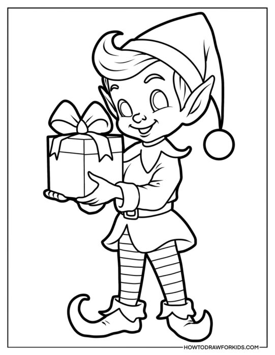 Easy Elf with a Present for Coloring