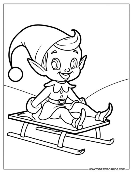 Elf on a Sled for Kids to Color