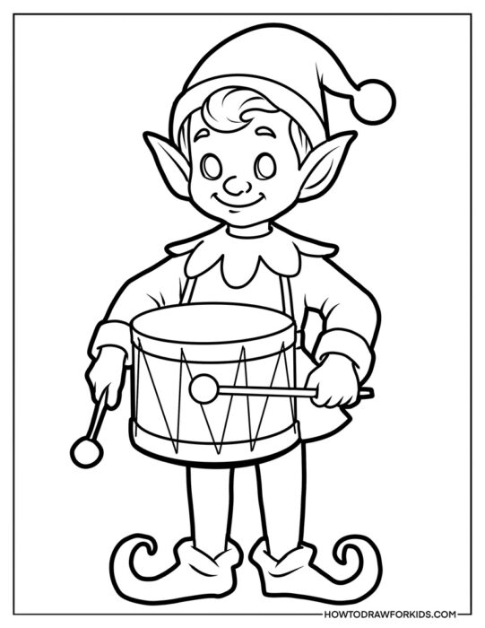 Elf with a Drum to Color