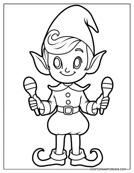 Elf with Maracas for Kids to Color