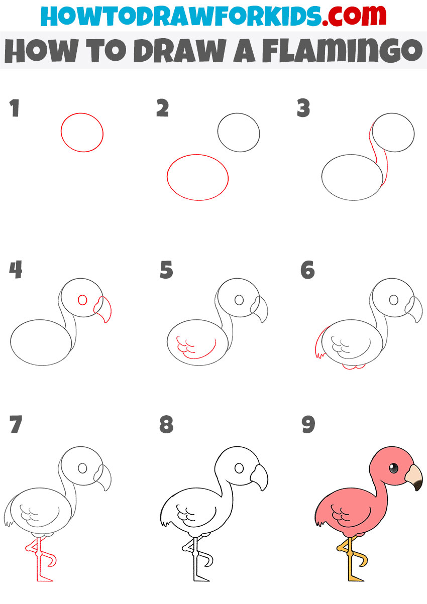 flamingo standing on one leg drawing tutorial