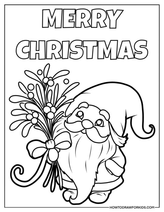 Gnome with a Mistletoe to Color for Kids