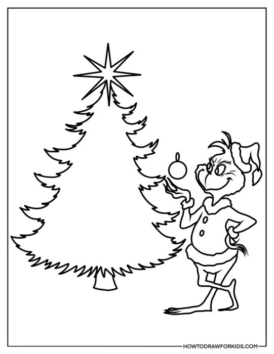 Grinch and a Christmas Tree to Color