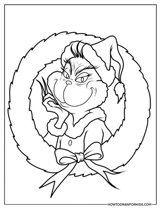 Grinch and a Wreath Coloring Sheet