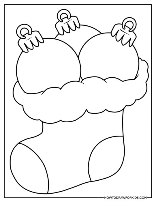 Holiday Baubles in Christmas Stocking Coloring Sheet