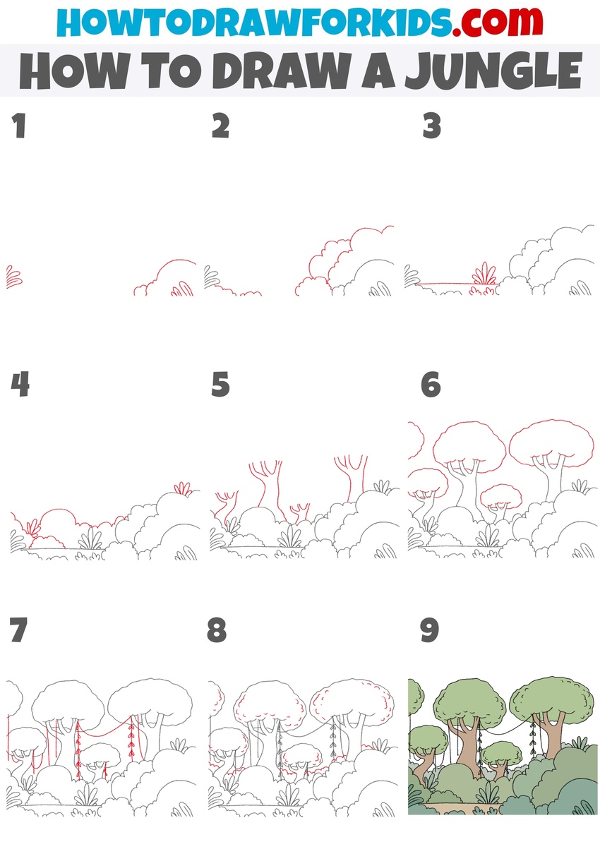 how to draw a jungle step by step