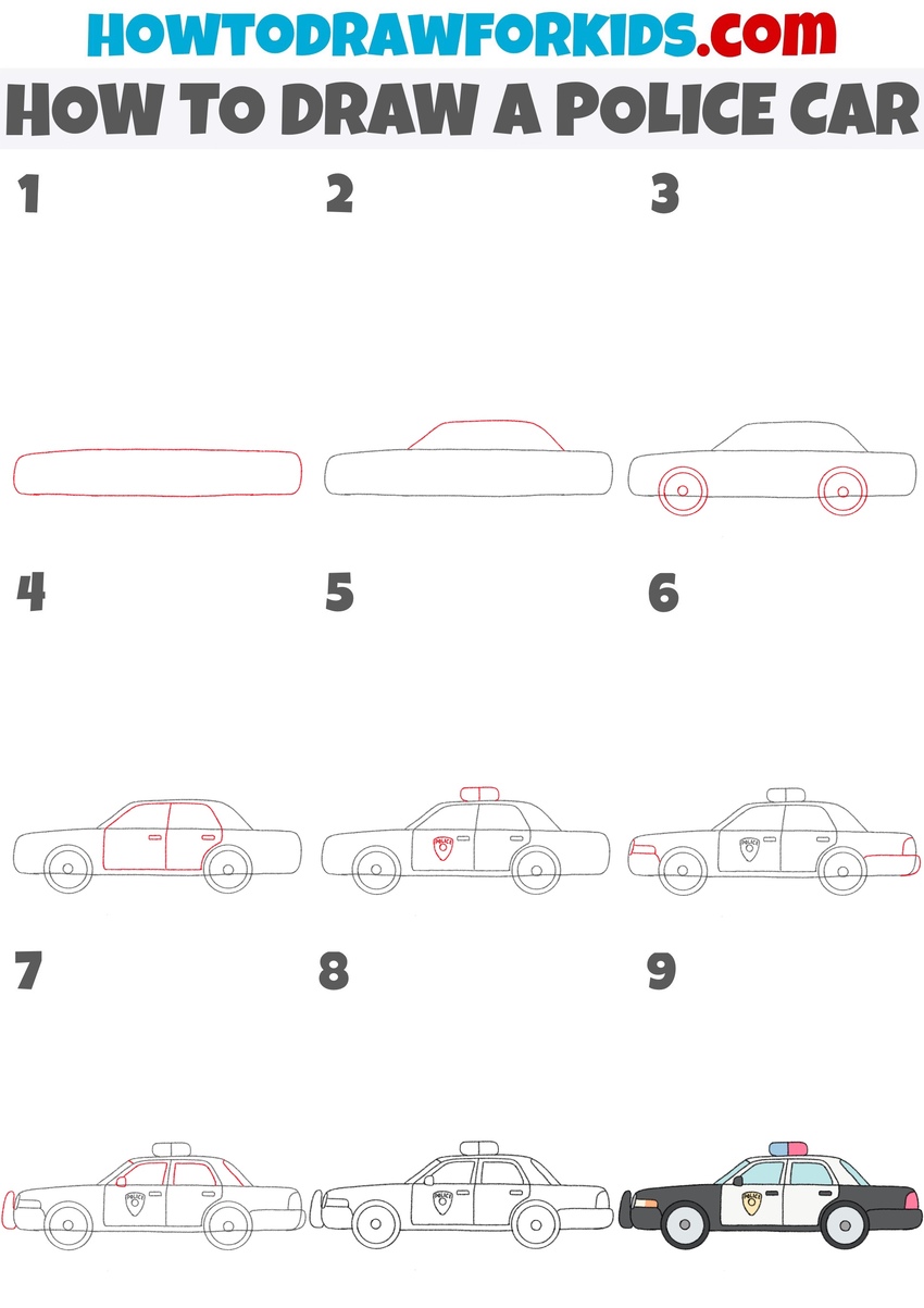 How to draw a police car step by step