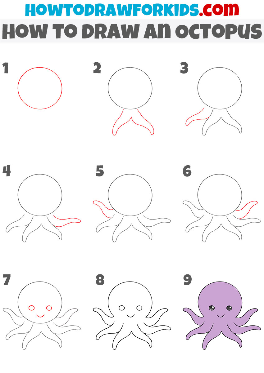 how to draw an octopus step by step