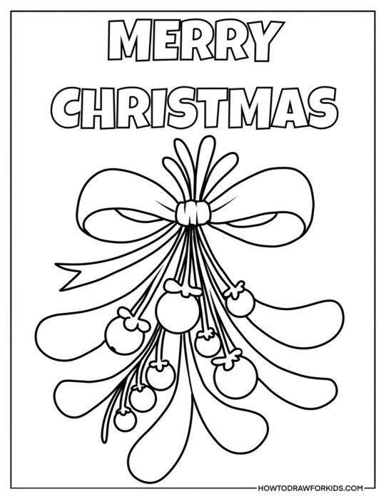 Mistletoe with Merry Christmas Text to Color