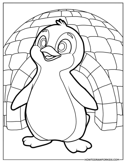 Penguin in Front of an Igloo Coloring Sheet