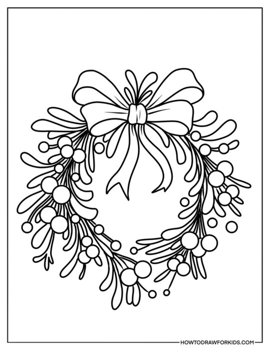 Realistic Mistletoe Wreath Coloring Page