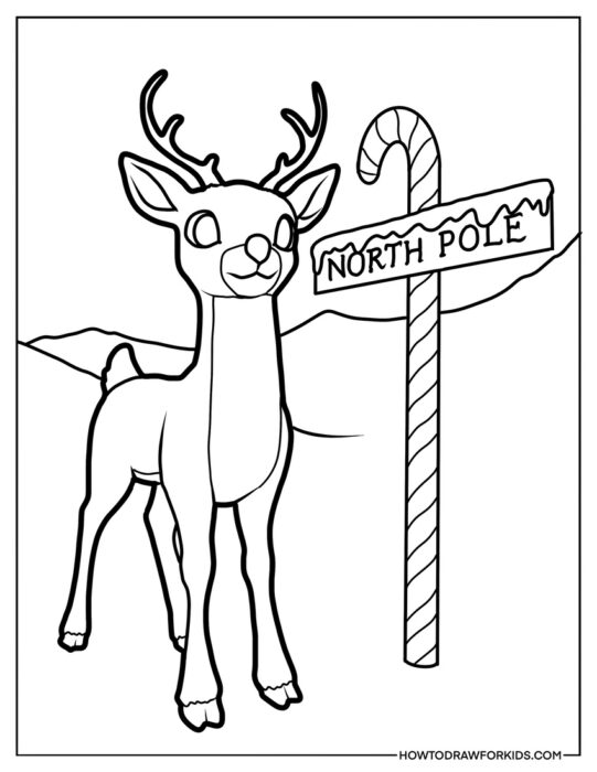 Rudolph on the North Pole Coloring Page