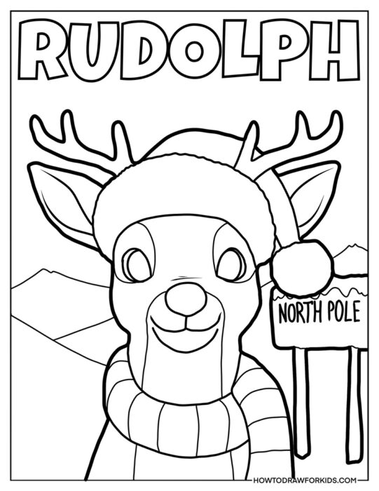 Rudolph the Red Nosed Reindeer on the North Pole to Color