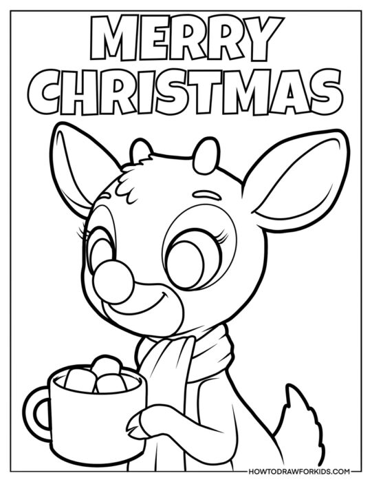 Rudolph with Hot Chocolate Coloring Sheet