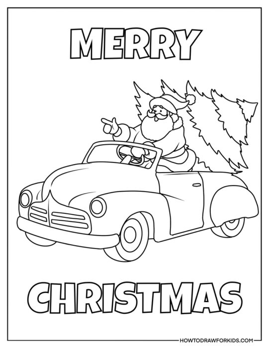 Santa, Truck and Christmas Tree Coloring Sheet