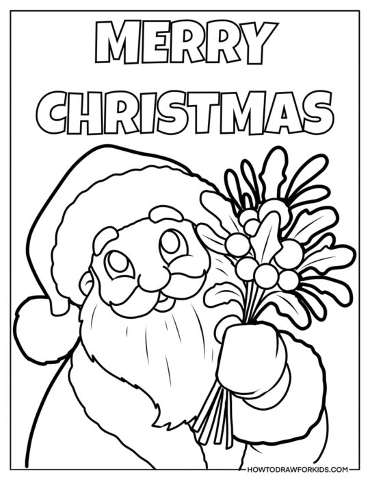 Santa with a Mistletoe Coloring Sheet