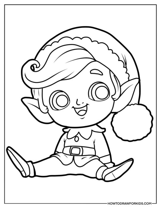 Sitting Chibi Elf for Kids to Color