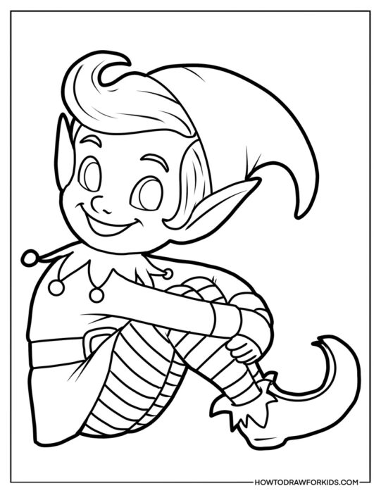 Sitting Elf Coloring Page