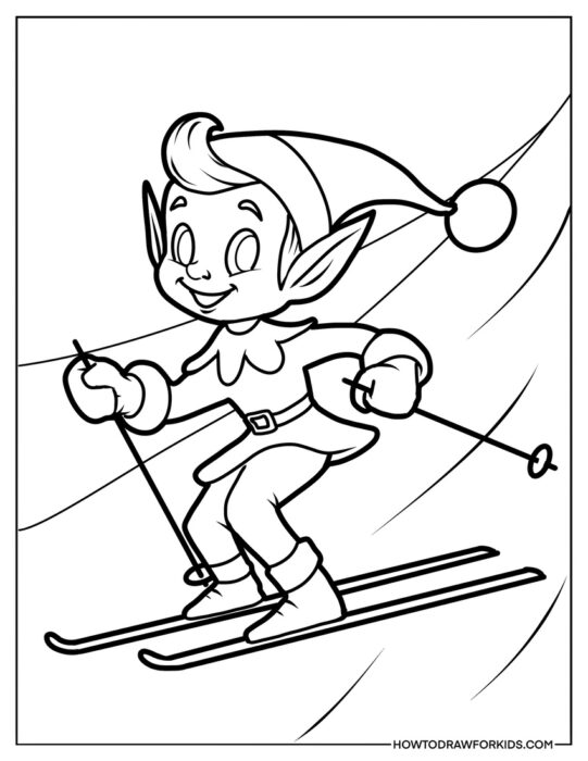 Skiing Elf Coloring Sheet