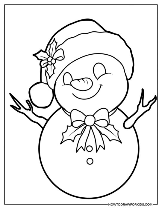 Snowman with a Mistletoe Coloring Sheet