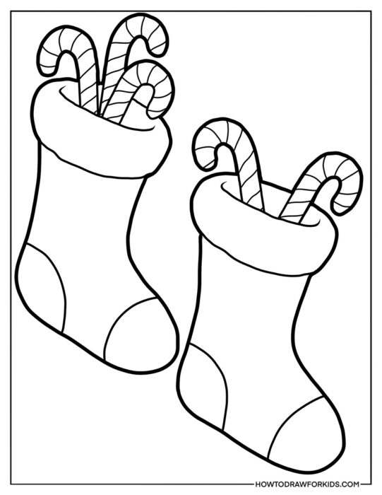 Two Festive Stockings with Candy Canes to Color