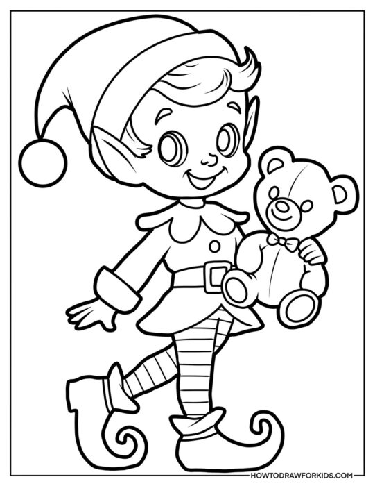 Walking Elf with a Toy for Coloring