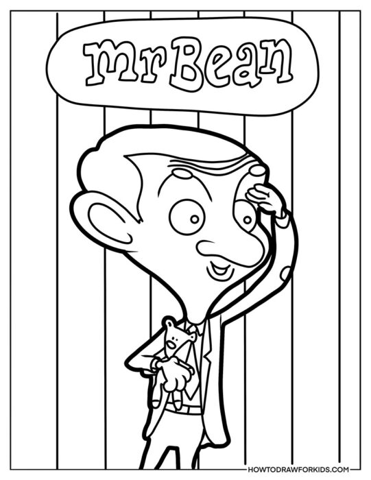 Cartoon Mr. Bean Looking Away Coloring Sheet