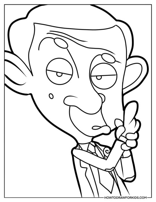 Cartoon Mr. Bean Secret Agent Coloring Sheet