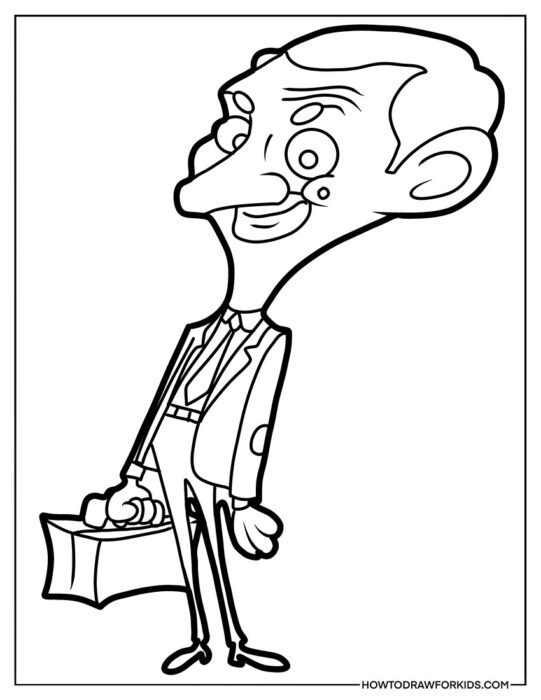 Cartoon Mr. Bean with Case Coloring Sheet