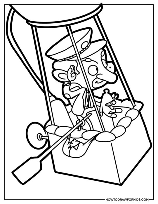 Coloring Page of Mr. Bean in Aerostat