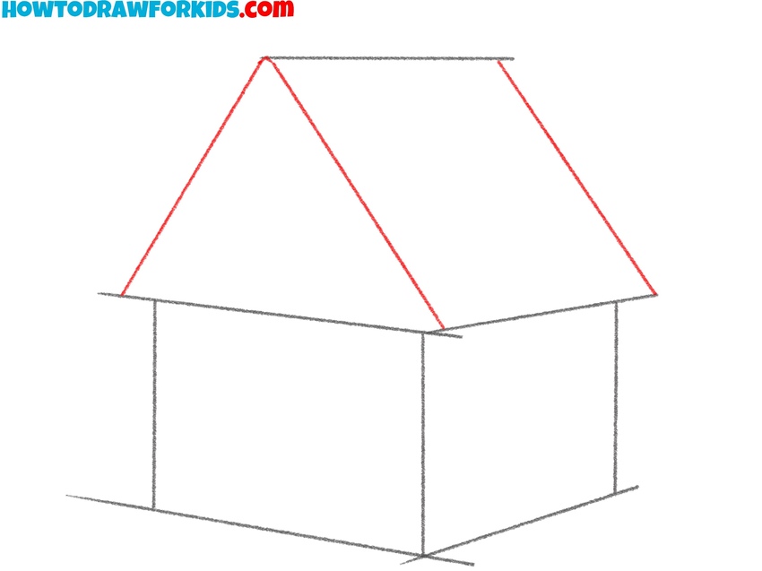 Start drawing the roof of the 3d house