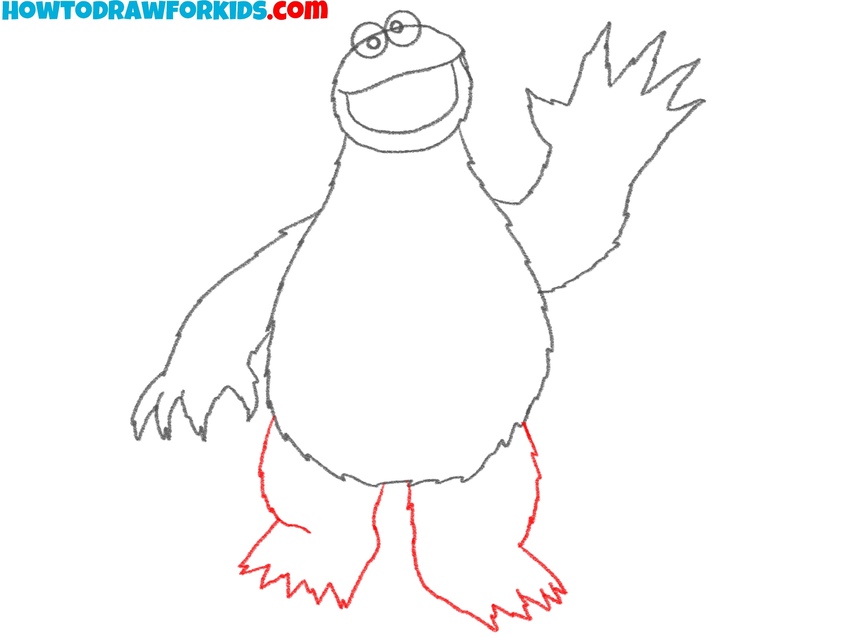 Draw Cookie Monster’s legs and feet