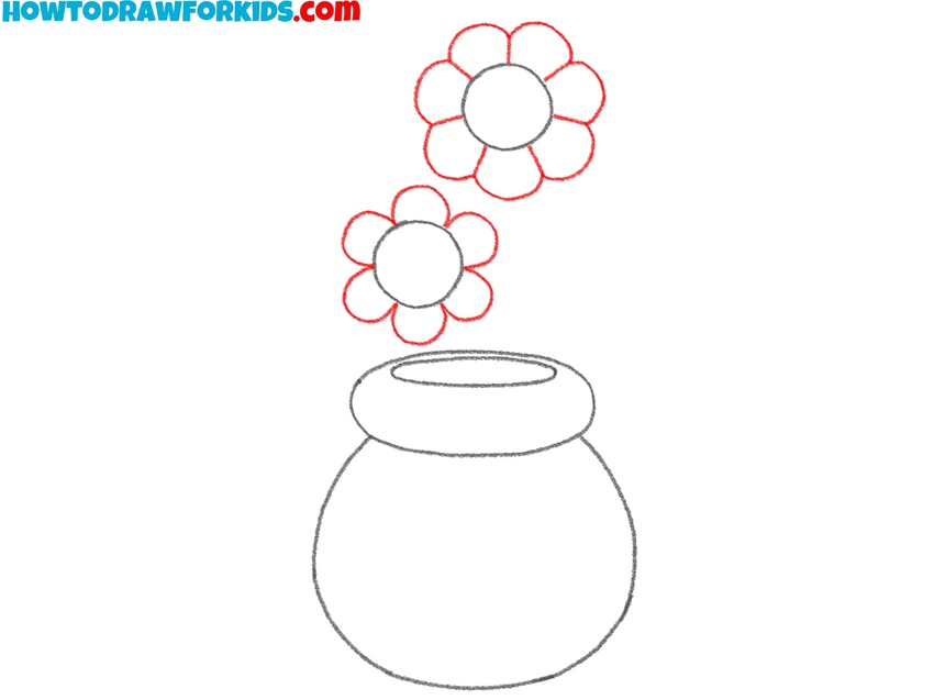 Draw the detailed flower shapes