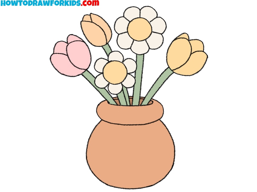 Color the flowers and vase