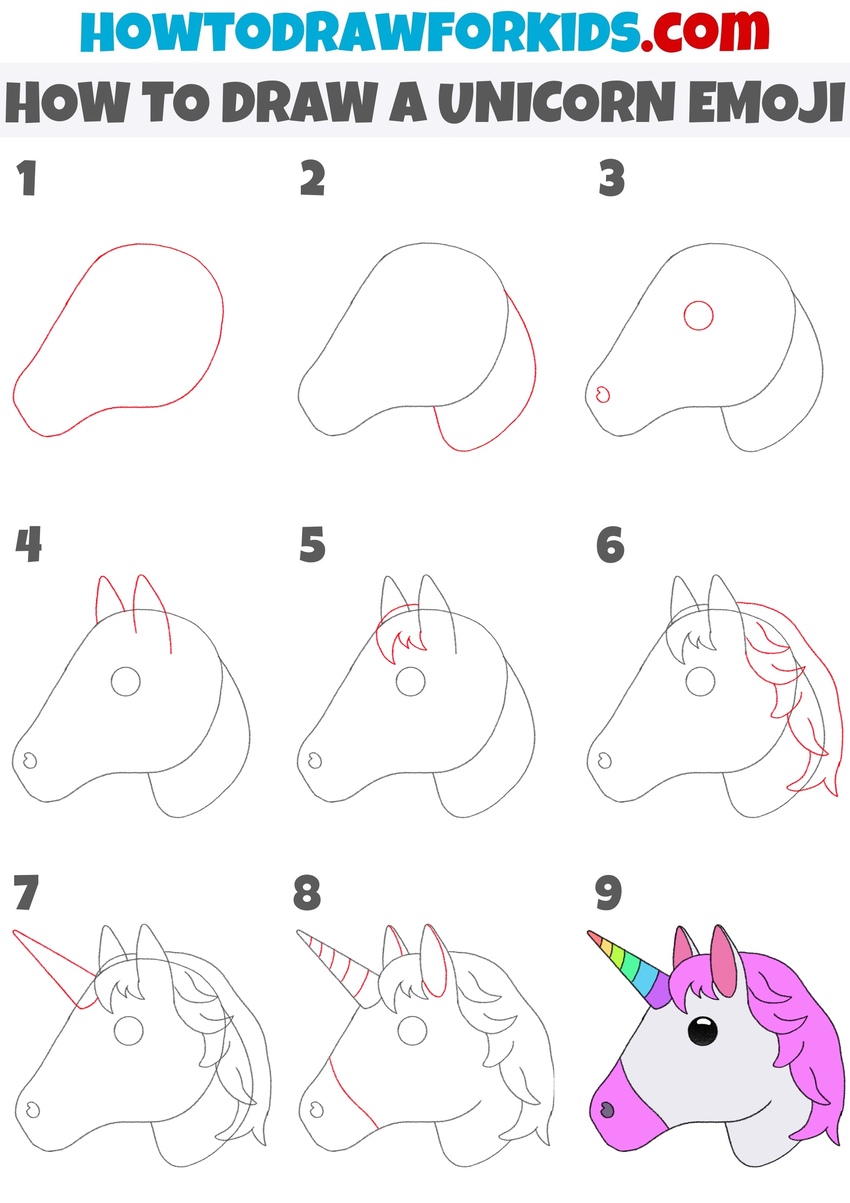 how to draw a unicorn emoji step by step