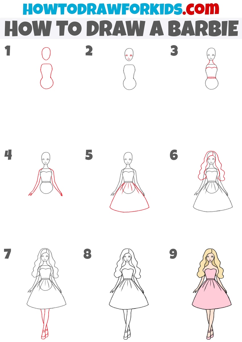 how to draw barbie step by step